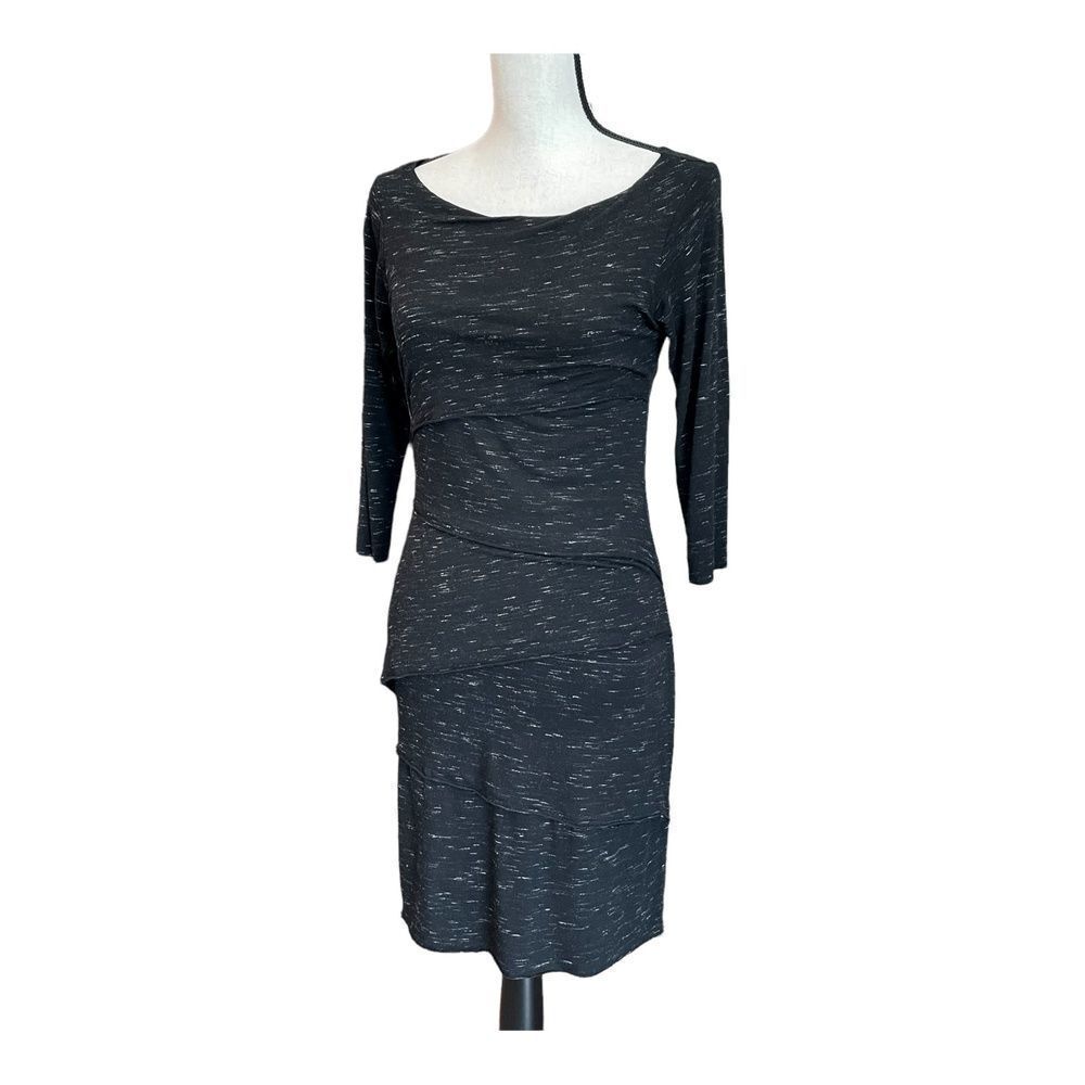 Bailey 44 Womens Column Bodycon Dress Black Spacedye Tiered Jersey Knit M